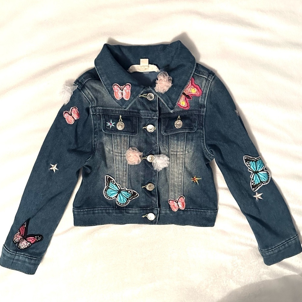 Baby Sara Embellished Butterfly Denim Jean Jacket Girls 3T Embroidered sequin
